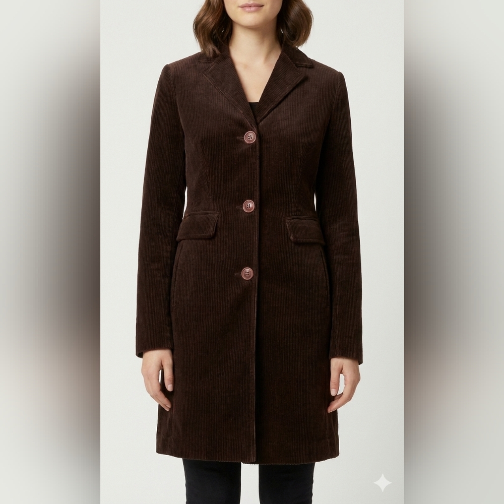 JACOB Vintage Corduroy Brown Cotton Button-up Blazer Long Open Coat - Size 3/4